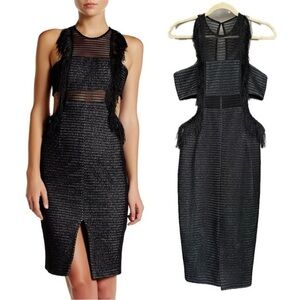Asilio NWOT Black Net Fringe Sleeveless Bodycon Mini Dress S (6)
